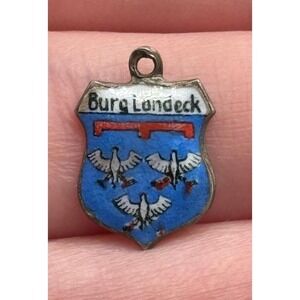 Vintage 800 Silver Germany Charm Landeck Castle Enamel Shield Travel Souvenir